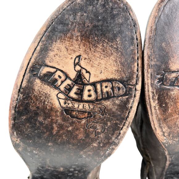 Freebird By Steven Irish Tall Leather Riding Boots Triple Buckle Strap 6 Brown - Picture 11 of 12